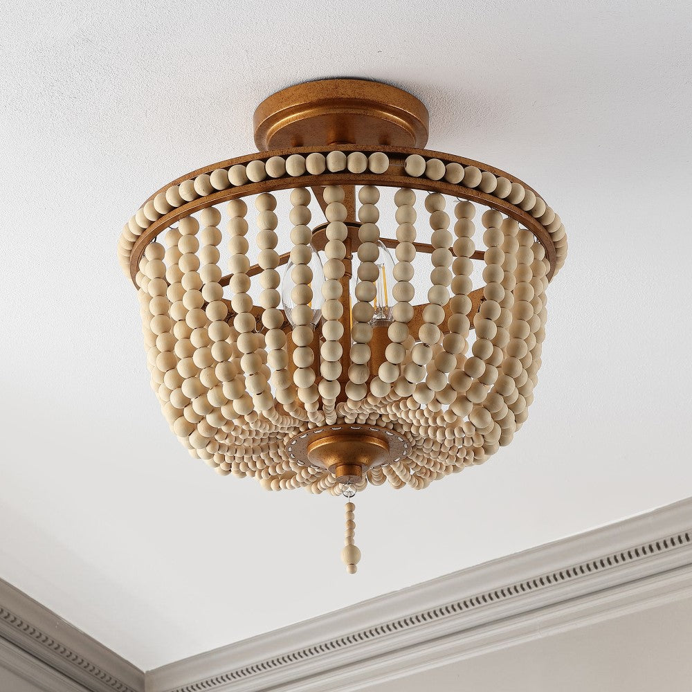 Jordan 14" Wood Beaded/Metal LED Flush Mount