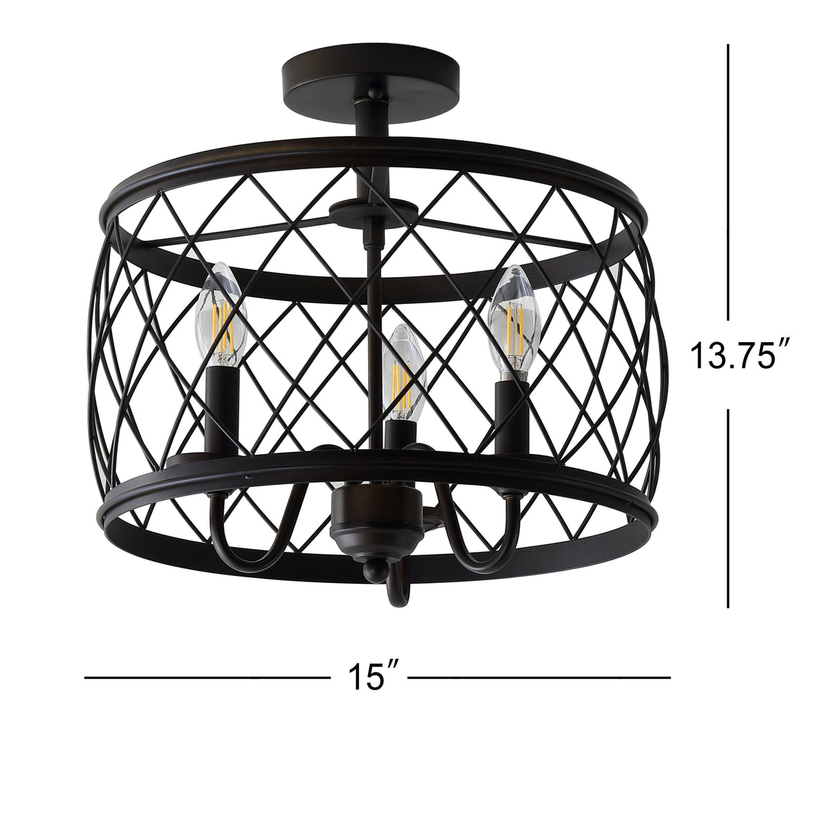Pisa 15" 3-Light Metal LED Semi Flush Mount Ceiling Light