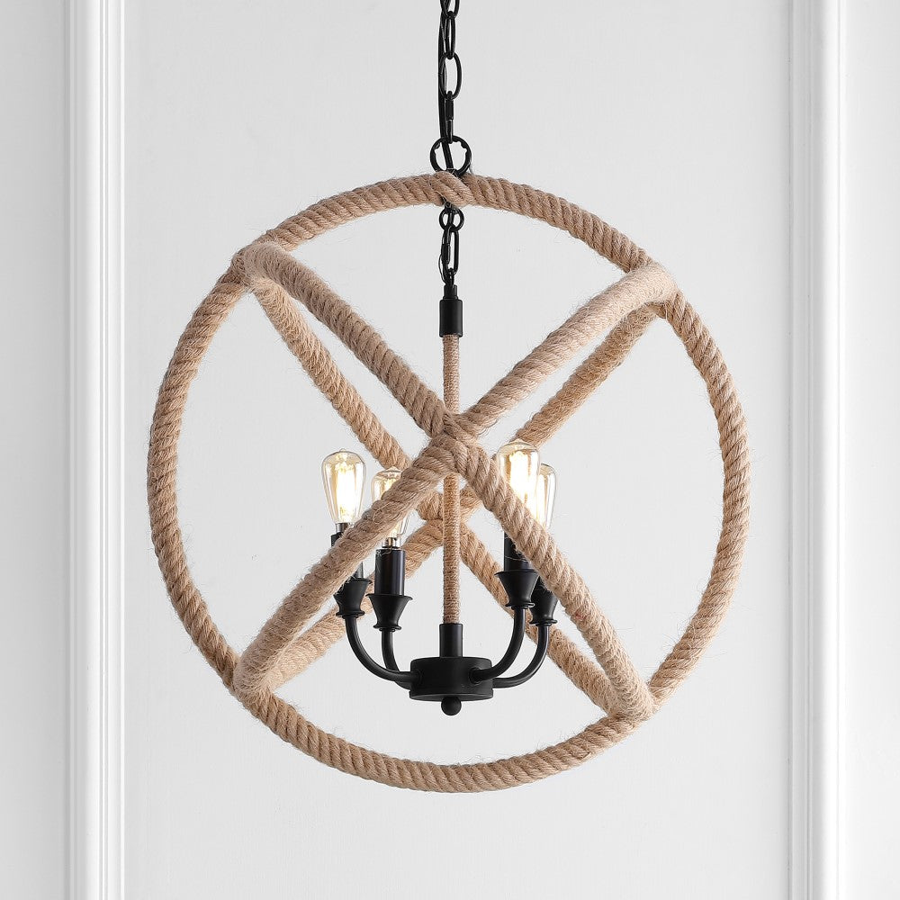 Marigold 4-Light 20" Adjustable Globe Metal/Rope LED Pendant