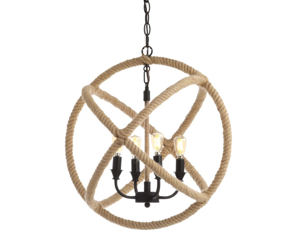Marigold 4-Light 20" Adjustable Globe Metal/Rope LED Pendant