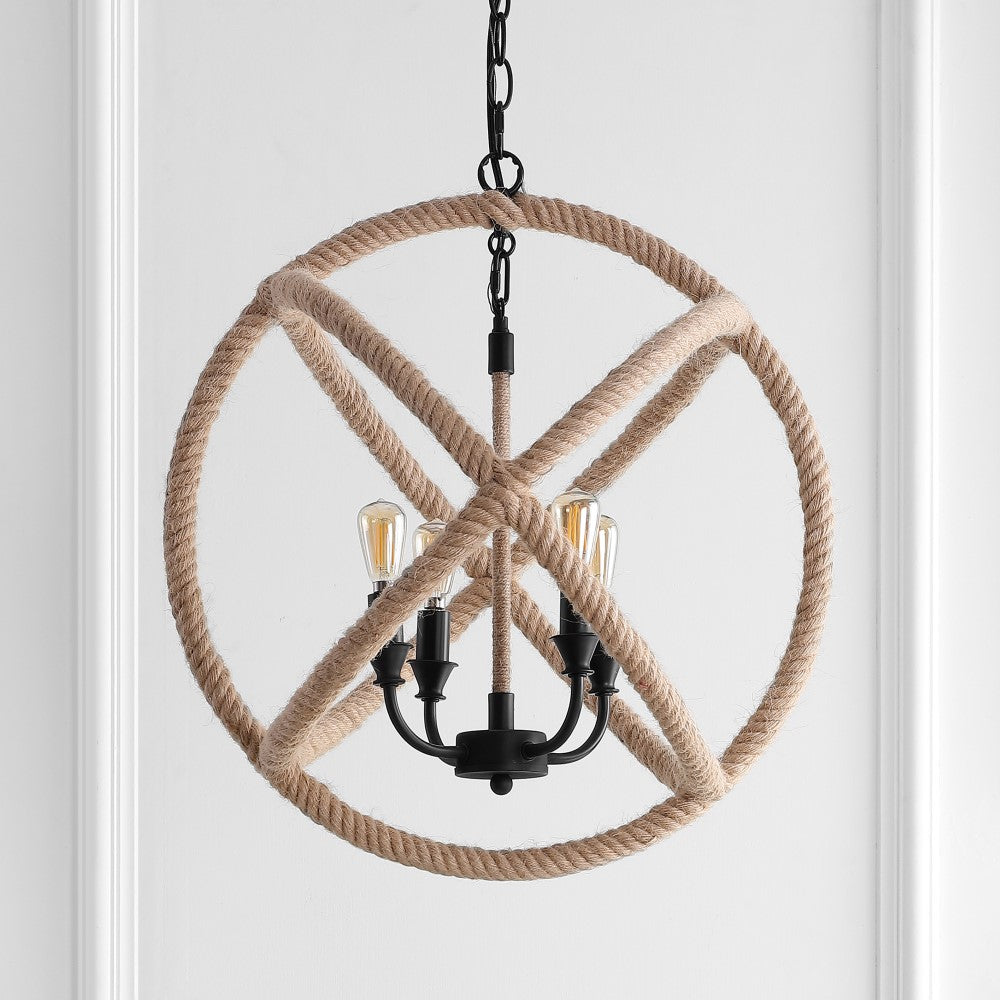Marigold 4-Light 20" Adjustable Globe Metal/Rope LED Pendant