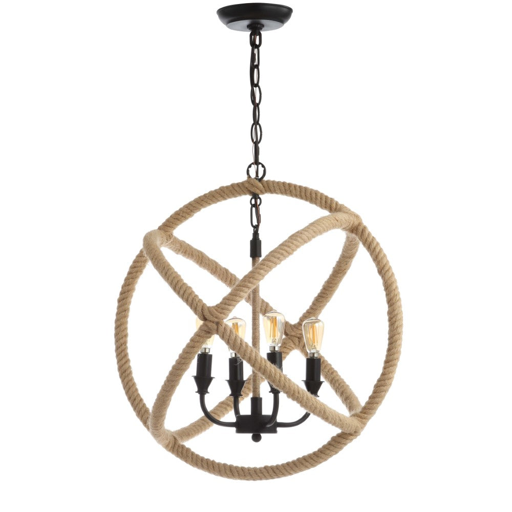 Marigold 4-Light 20" Adjustable Globe Metal/Rope LED Pendant