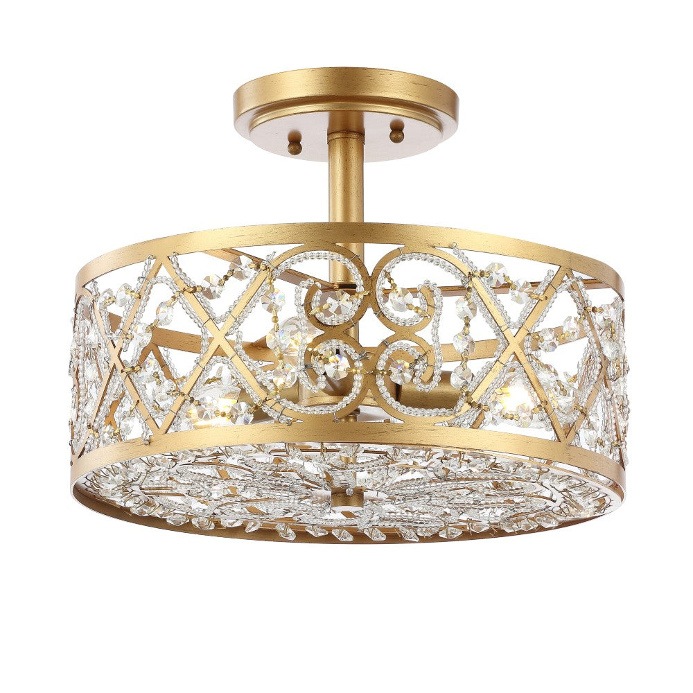 Ellison 3-Light 13.25" Iron/Crystal Modern Glam LED Flush Mount