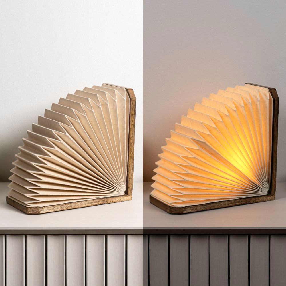 Stag Modern Art Deco Paper Half Pleated Fan LED Table Lamp