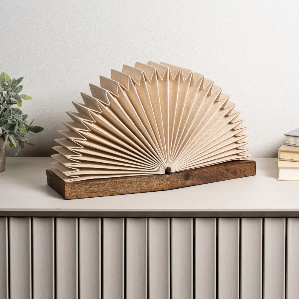Stag Modern Art Deco Paper Half Pleated Fan LED Table Lamp