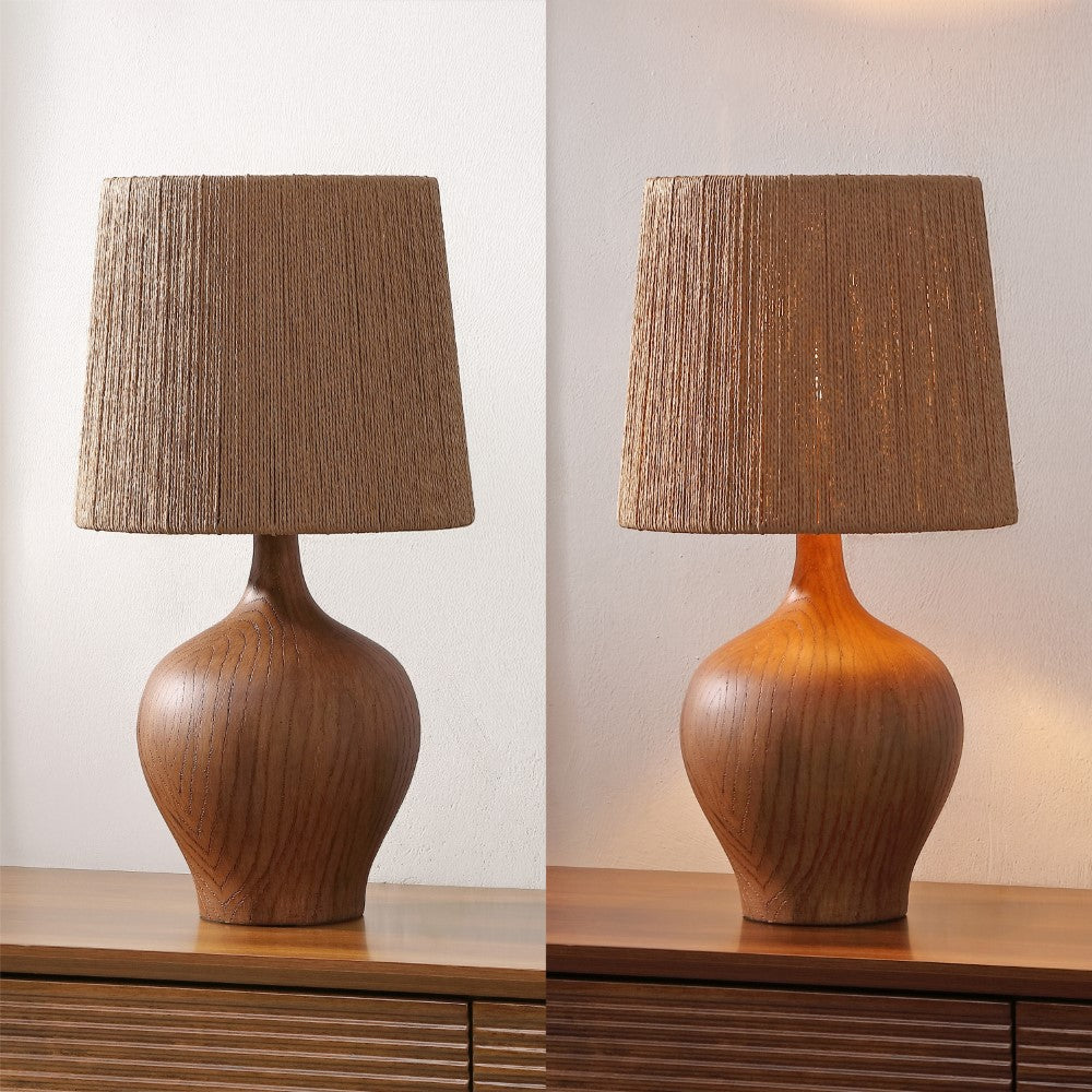 Luxelle 23" Rustic Farmhouse Resin/Metal Gourd LED Table Lamp with Paper Rope Shade