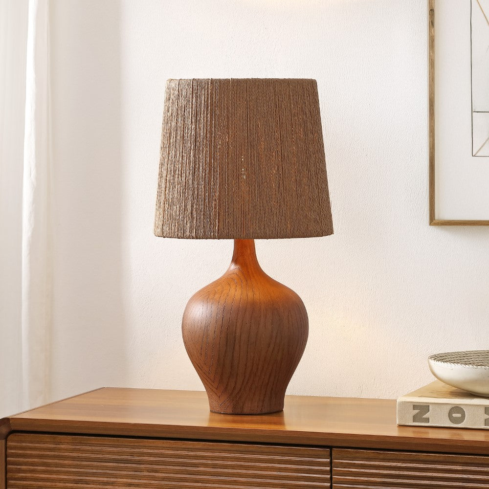 Luxelle 23" Rustic Farmhouse Resin/Metal Gourd LED Table Lamp with Paper Rope Shade