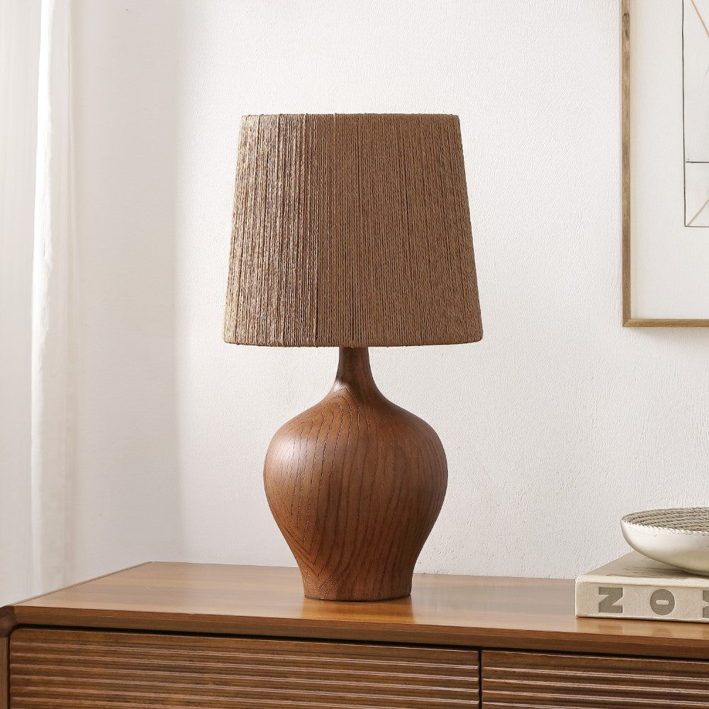 Luxelle 23" Rustic Farmhouse Resin/Metal Gourd LED Table Lamp with Paper Rope Shade