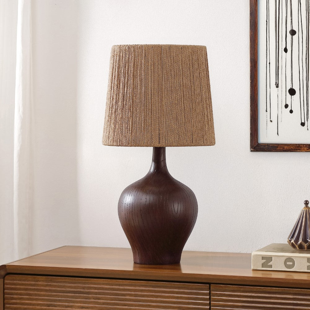 Luxelle 23" Rustic Farmhouse Resin/Metal Gourd LED Table Lamp with Paper Rope Shade