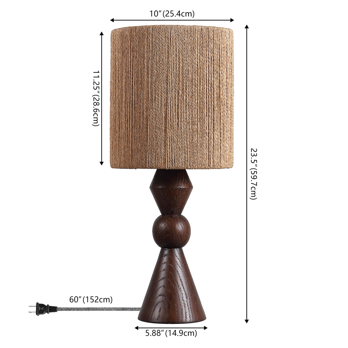 Soveya Taper 23.5" Rustic Cottage Resin/Metal LED Table Lamp with Paper Rope Shade