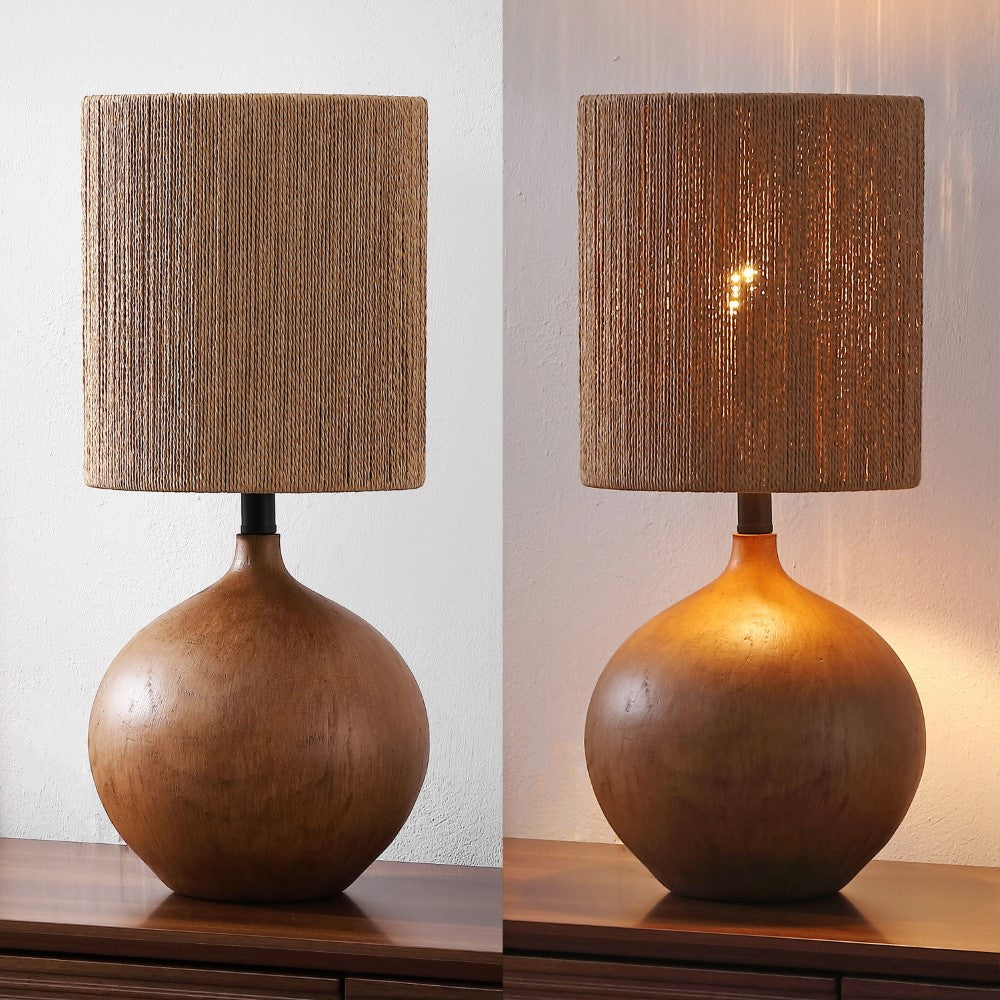Selora 22.75" Rustic Bohemian Resin/Metal Round Table Lamp with Paper Rope Shade