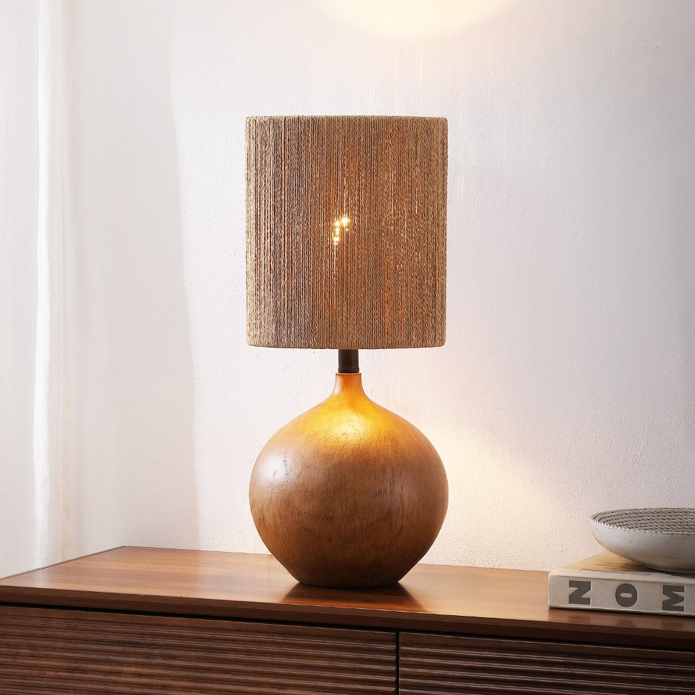 Selora 22.75" Rustic Bohemian Resin/Metal Round Table Lamp with Paper Rope Shade