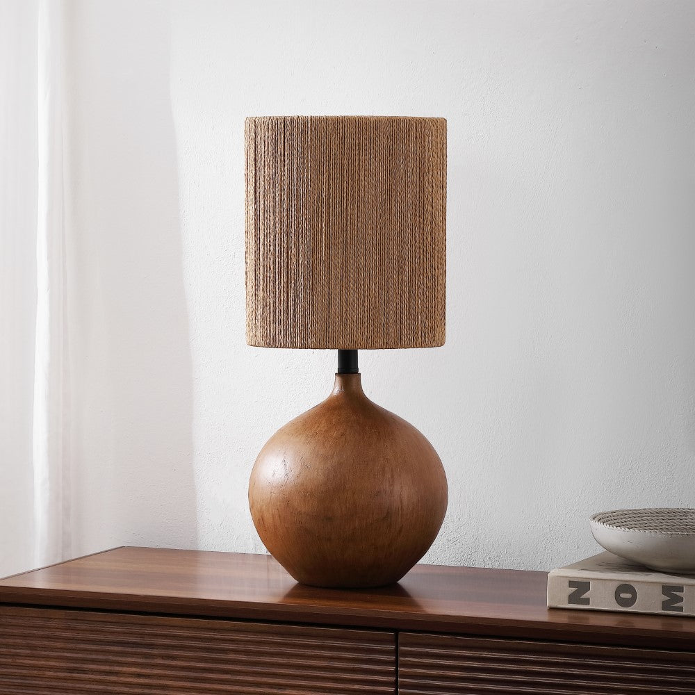 Selora 22.75" Rustic Bohemian Resin/Metal Round Table Lamp with Paper Rope Shade