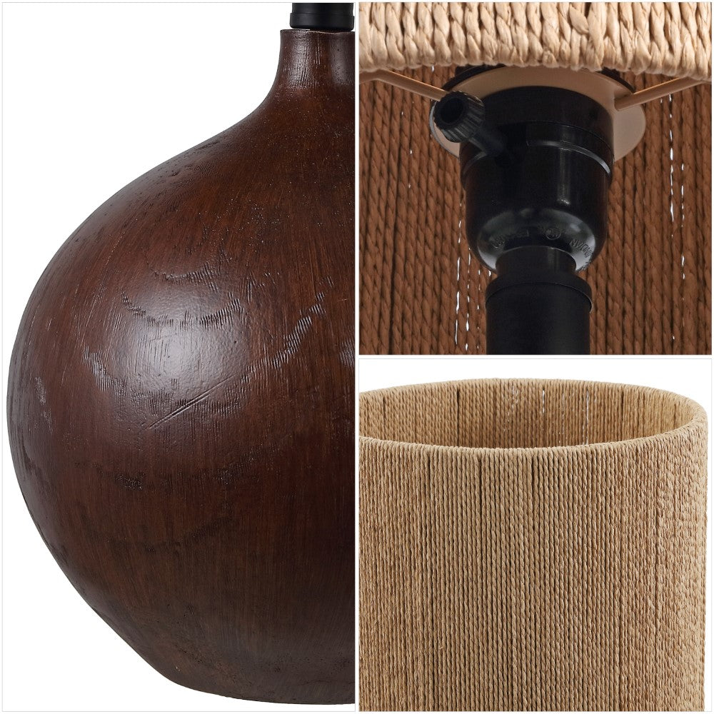 Selora 22.75" Rustic Bohemian Resin/Metal Round Table Lamp with Paper Rope Shade