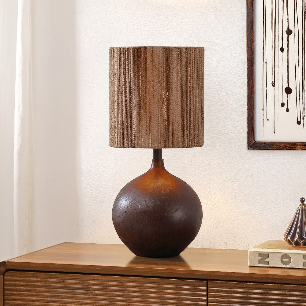 Selora 22.75" Rustic Bohemian Resin/Metal Round Table Lamp with Paper Rope Shade