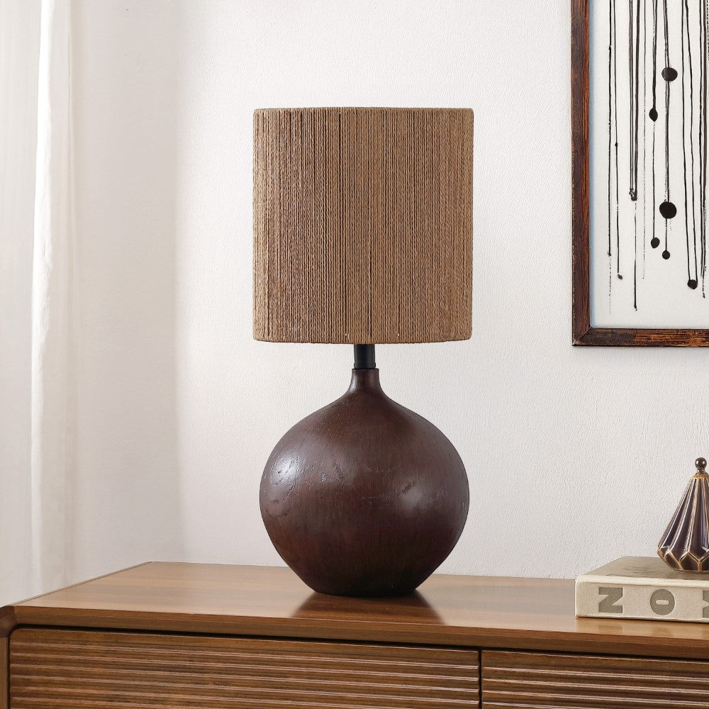 Selora 22.75" Rustic Bohemian Resin/Metal Round Table Lamp with Paper Rope Shade