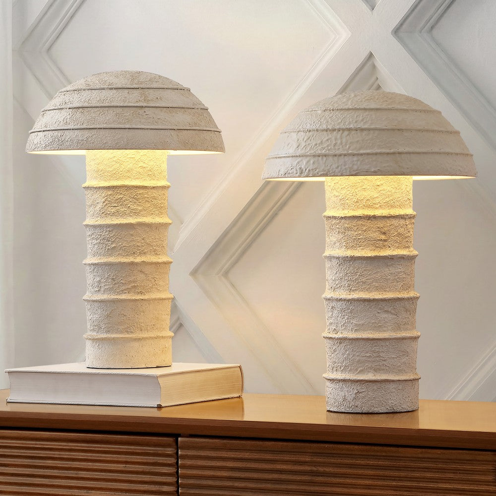 Cremini 17.5" Modern Minimalist Plaster-Look Ribbed Mushroom Resin Cylinder LED Table Lamp