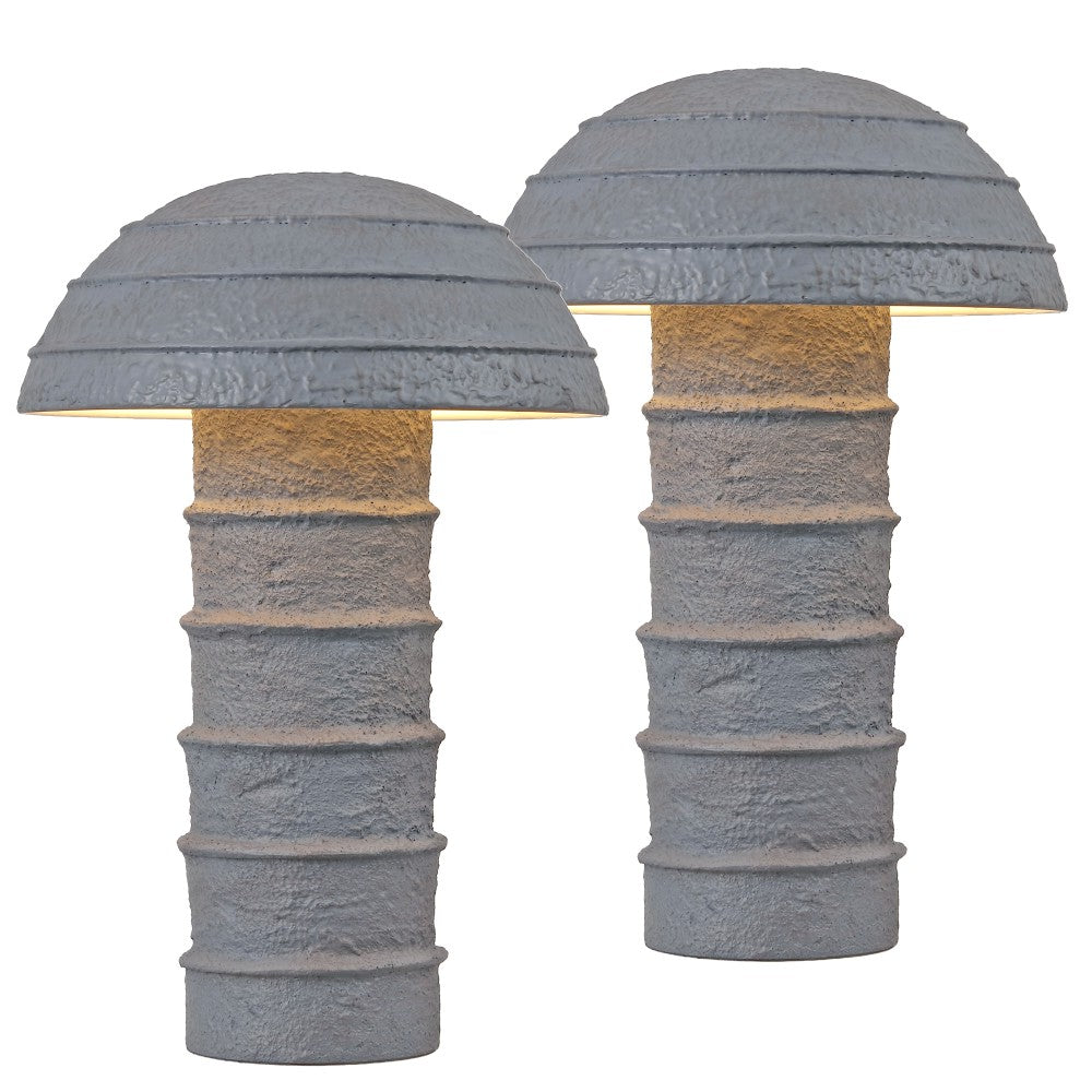 Cremini 17.5" Modern Minimalist Plaster-Look Ribbed Mushroom Resin Cylinder LED Table Lamp