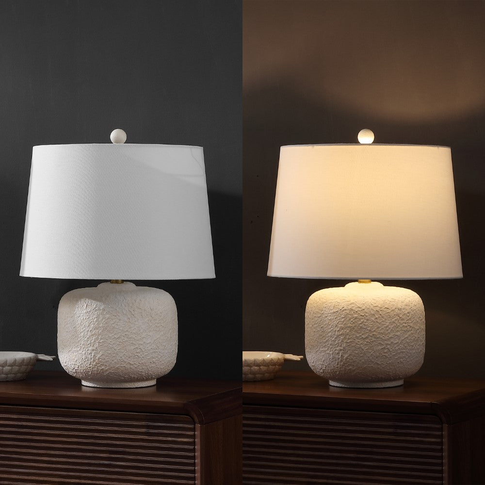 Nexely 20" Coastal Farmhouse Textured Resin/Metal Rounded Barrel LED Table Lamp