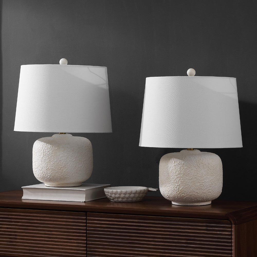 Nexely 20" Coastal Farmhouse Textured Resin/Metal Rounded Barrel LED Table Lamp