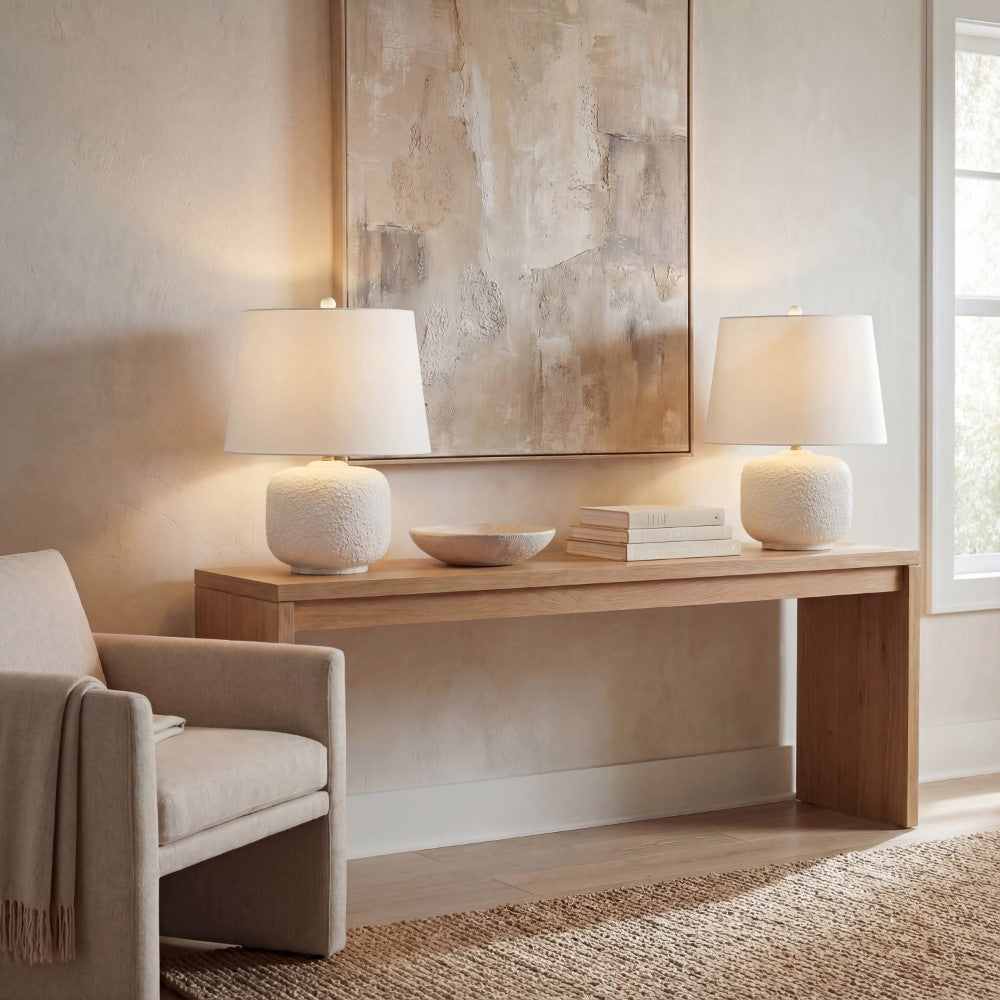 Nexely 20" Coastal Farmhouse Textured Resin/Metal Rounded Barrel LED Table Lamp