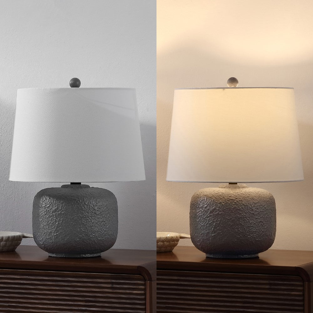 Nexely 20" Coastal Farmhouse Textured Resin/Metal Rounded Barrel LED Table Lamp