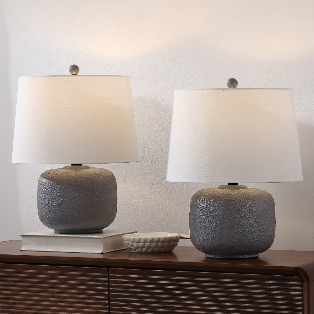 Nexely 20" Coastal Farmhouse Textured Resin/Metal Rounded Barrel LED Table Lamp