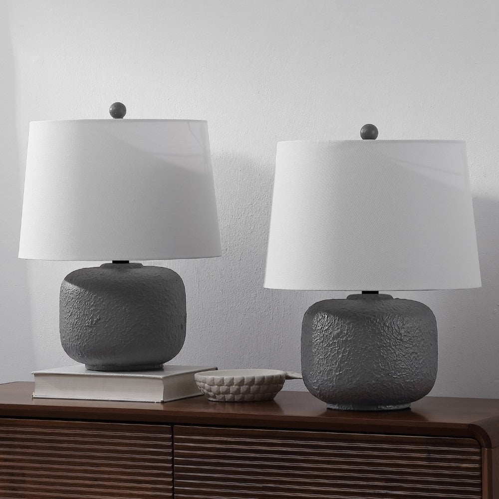 Nexely 20" Coastal Farmhouse Textured Resin/Metal Rounded Barrel LED Table Lamp