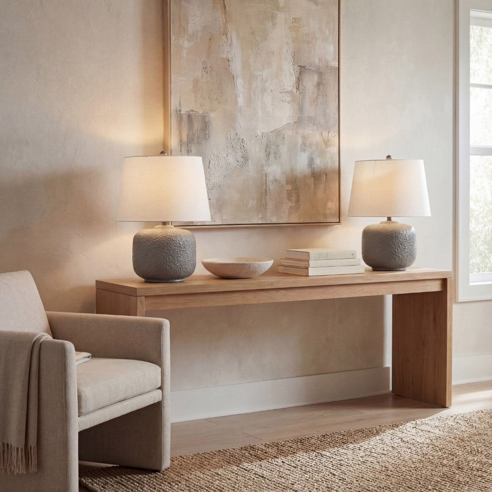Nexely 20" Coastal Farmhouse Textured Resin/Metal Rounded Barrel LED Table Lamp