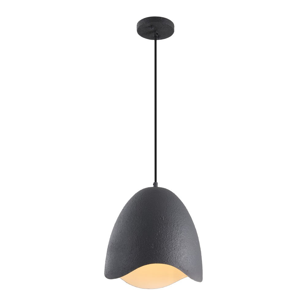 Luella 11.75" 1-Light Bohemian Coastal Adjustable Plaster-Look Organic Scalloped Dome Metal LED Pendant