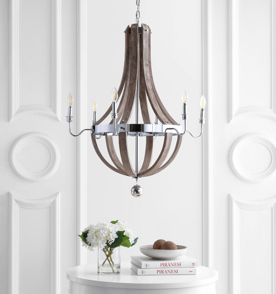 Kiwi 30" Wood/Metal Adjustable LED Chandelier
