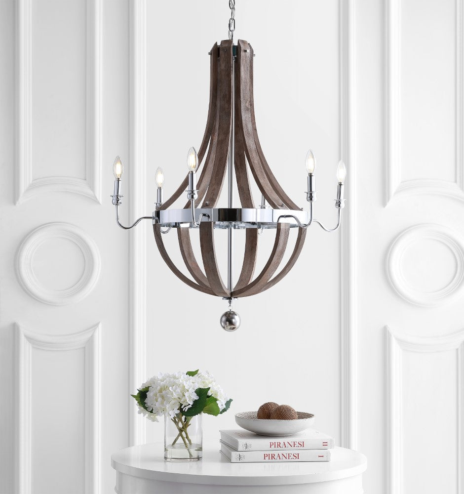 Kiwi 30" Wood/Metal Adjustable LED Chandelier