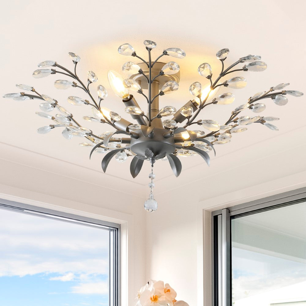 Arosa 26" Contemporary Bohemian Iron/Acrylic LED Semi Flush Mount