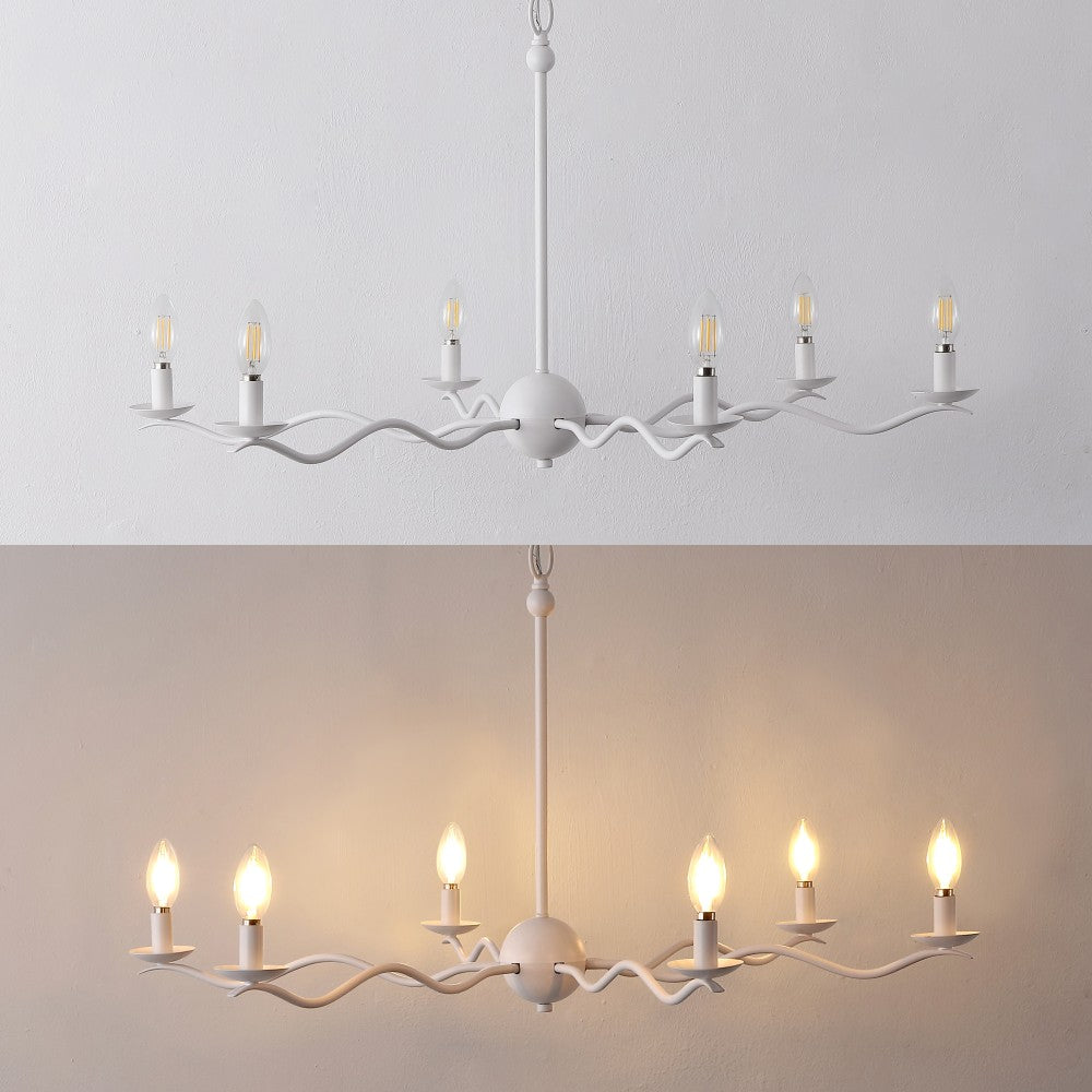 Shana Grand Modern Transitional Adjustable Sculptural Wavy Arm Candle-Style Metal LED Chandelier