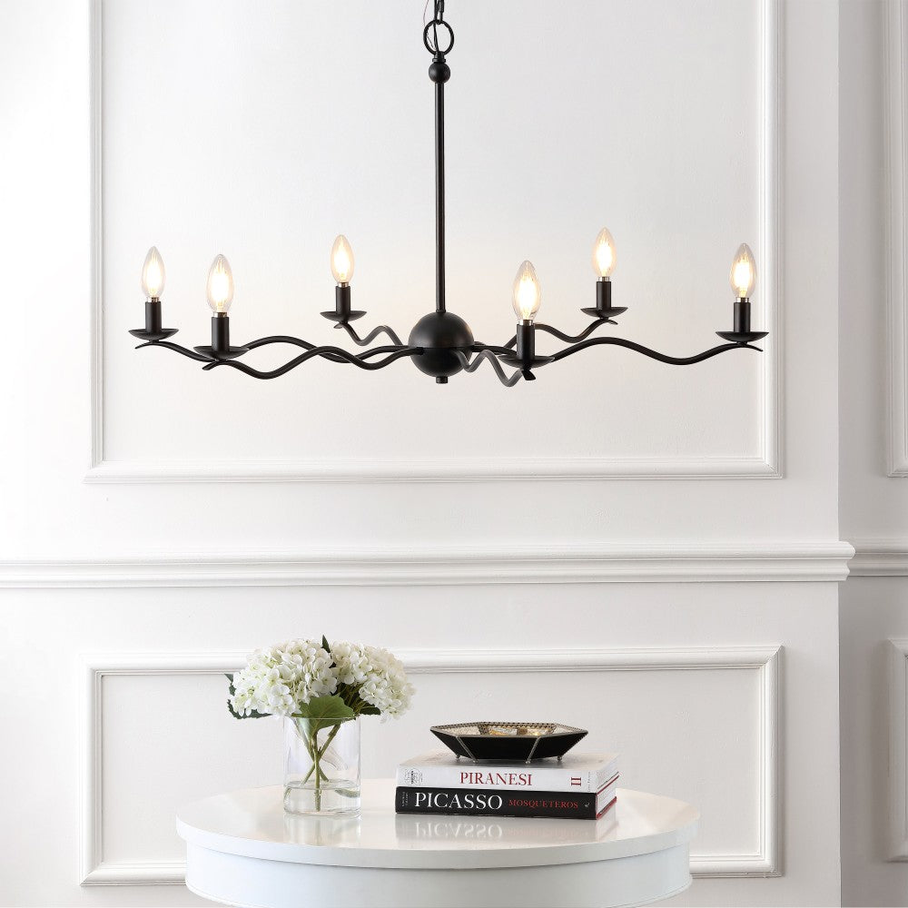 Shana Grand Modern Transitional Adjustable Sculptural Wavy Arm Candle-Style Metal LED Chandelier