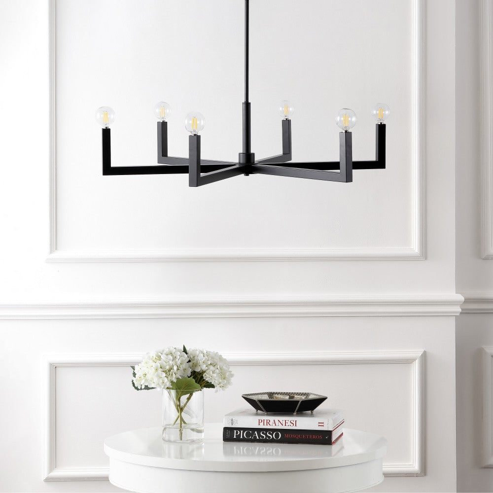 Darcy Grand Modern Industrial Adjustable Geometric Architectural Square-Arm Candle-Style Metal LED Chandelier