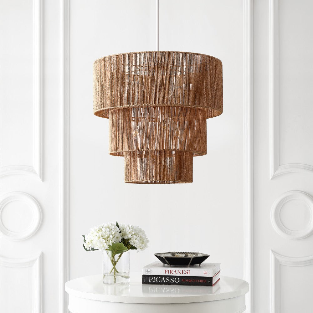 Orson 24 in. 7-Light Coastal Bohemian Metal and Woven Paper Rope 3-Tier LED Chandelier
