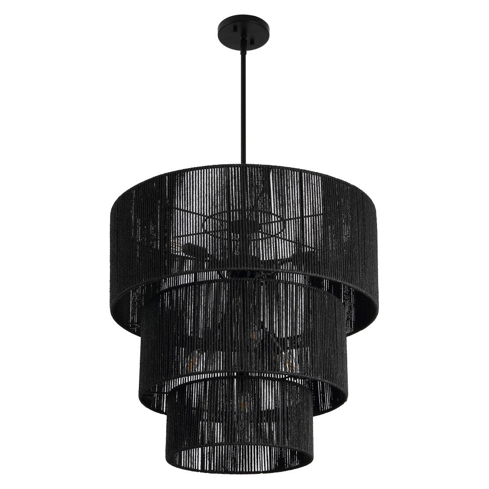 Orson 24 in. 7-Light Coastal Bohemian Metal and Woven Paper Rope 3-Tier LED Chandelier