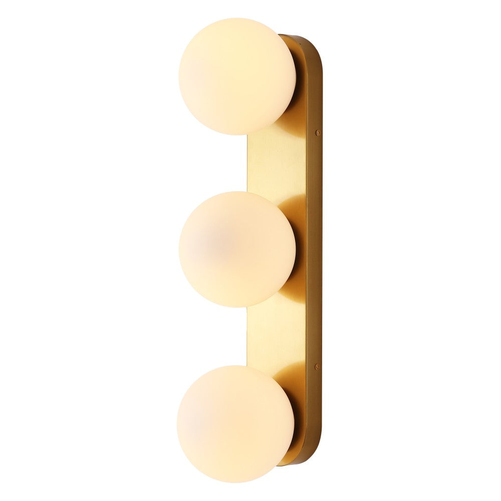 Myrtle 23.3 in. 3-Light Mid-Century Modern Metal and Frosted Glass Globe LED Vanity Light