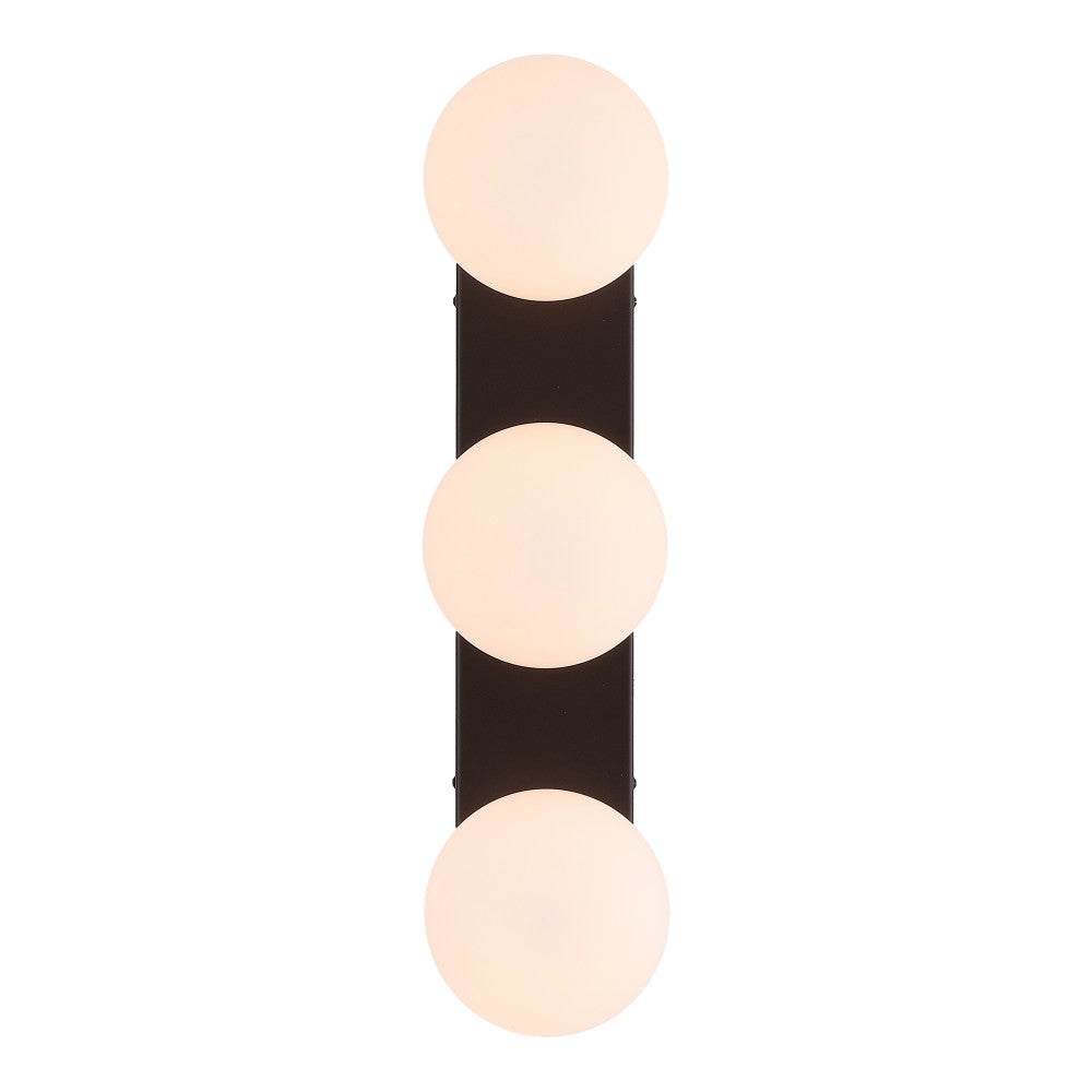 Myrtle 23.3 in. 3-Light Mid-Century Modern Metal and Frosted Glass Globe LED Vanity Light