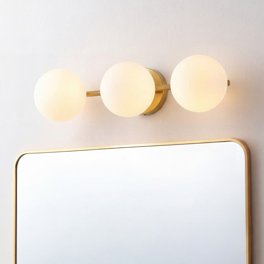 Opal 23 in. 3-Light Mid-Century Modern Metal and Frosted Glass Globe LED Vanity Light