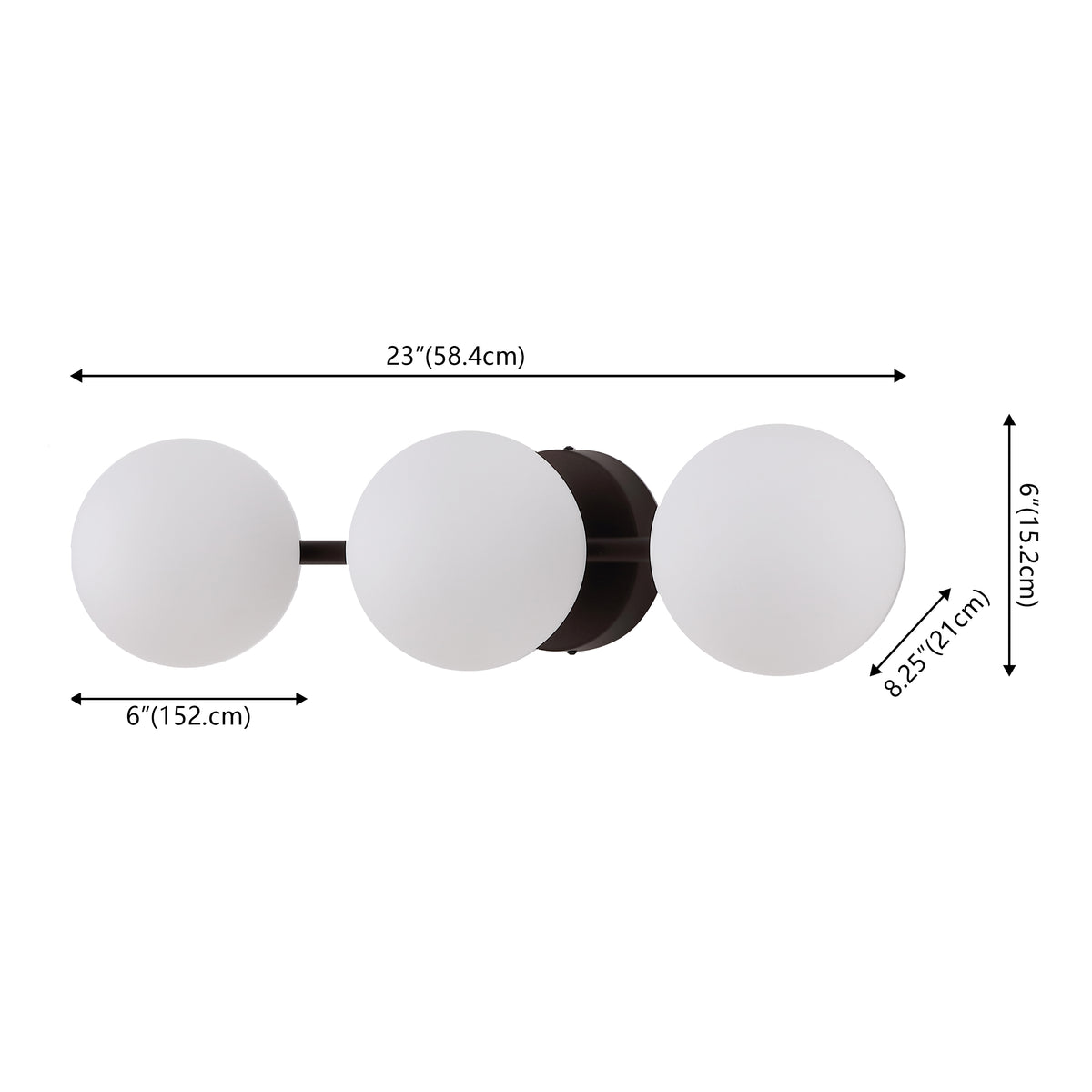 Opal 23 in. 3-Light Mid-Century Modern Metal and Frosted Glass Globe LED Vanity Light