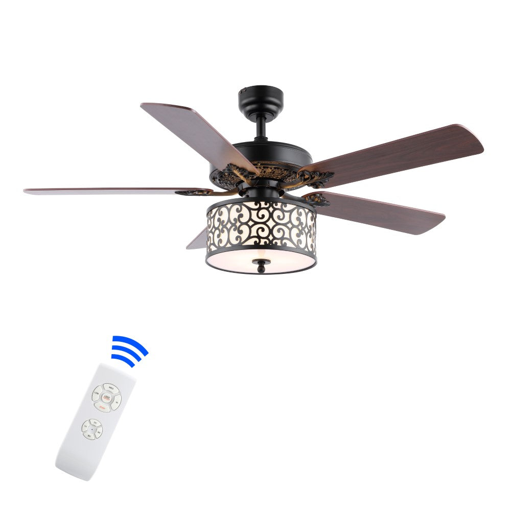 Simmons 52" Farmhouse Industrial Iron Scroll Drum Shade LED Ceiling Fan With Remote