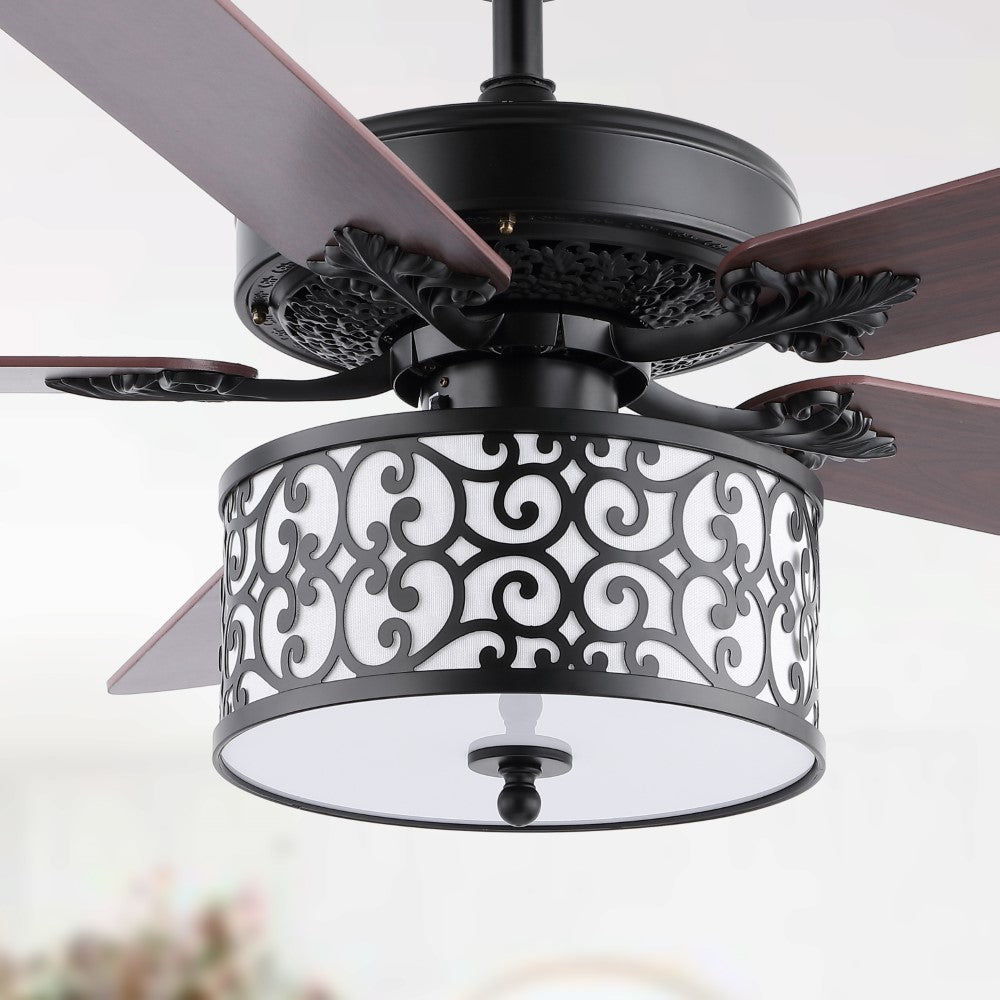 Simmons 52" Farmhouse Industrial Iron Scroll Drum Shade LED Ceiling Fan With Remote