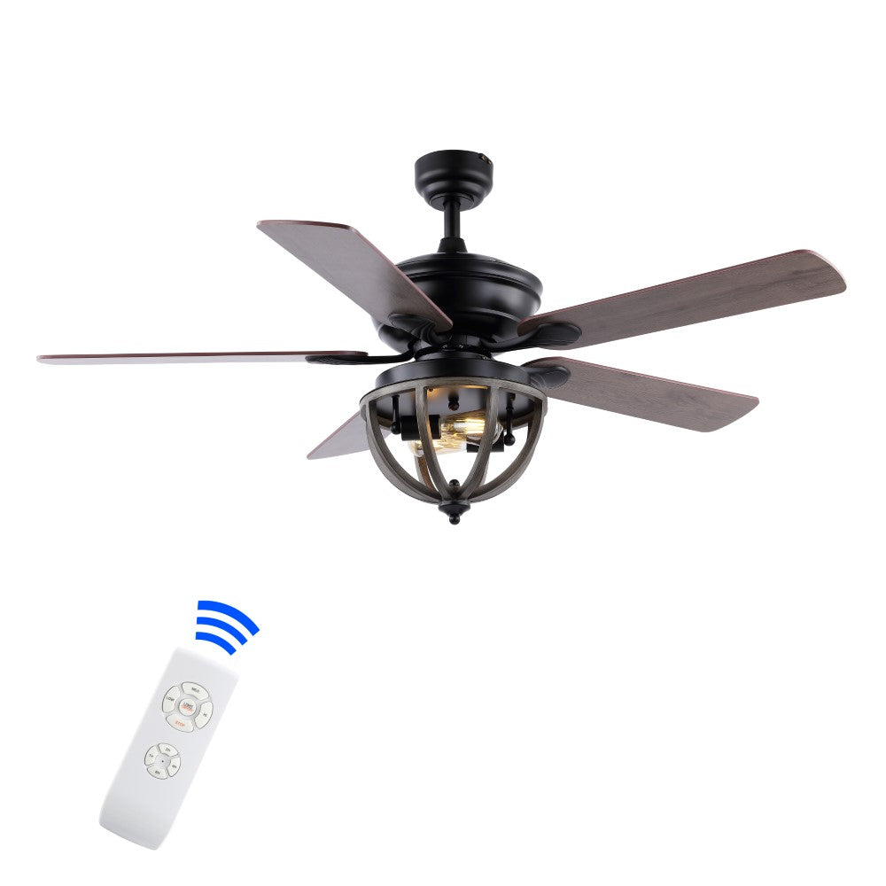 Collins 52" Farmhouse Industrial Iron Dome Shade LED Ceiling Fan With Remote