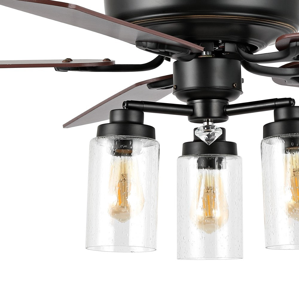 Hunter 52" Rustic Industrial Iron/Wood/Seeded Glass Mobile-App/Remote-Controlled LED Ceiling Fan
