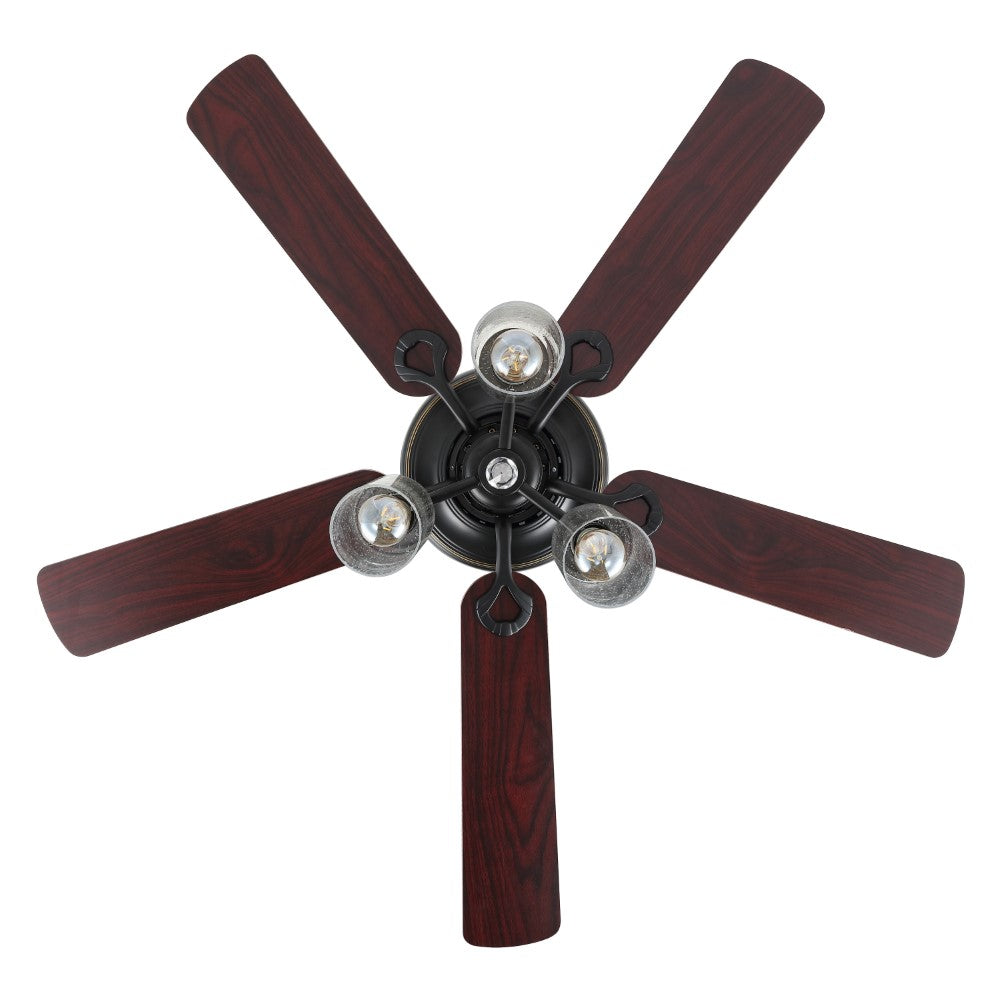 Hunter 52" Rustic Industrial Iron/Wood/Seeded Glass Mobile-App/Remote-Controlled LED Ceiling Fan