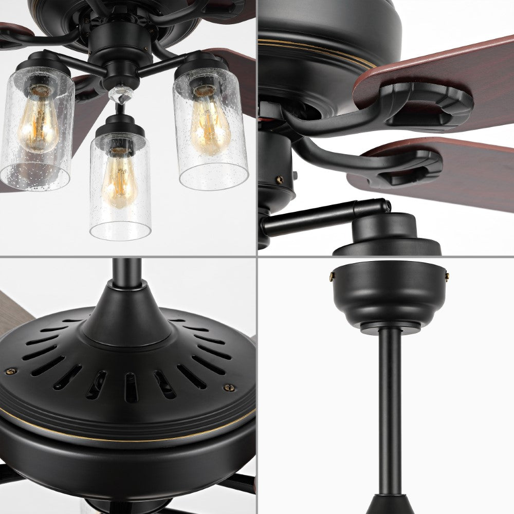 Hunter 52" Rustic Industrial Iron/Wood/Seeded Glass Mobile-App/Remote-Controlled LED Ceiling Fan