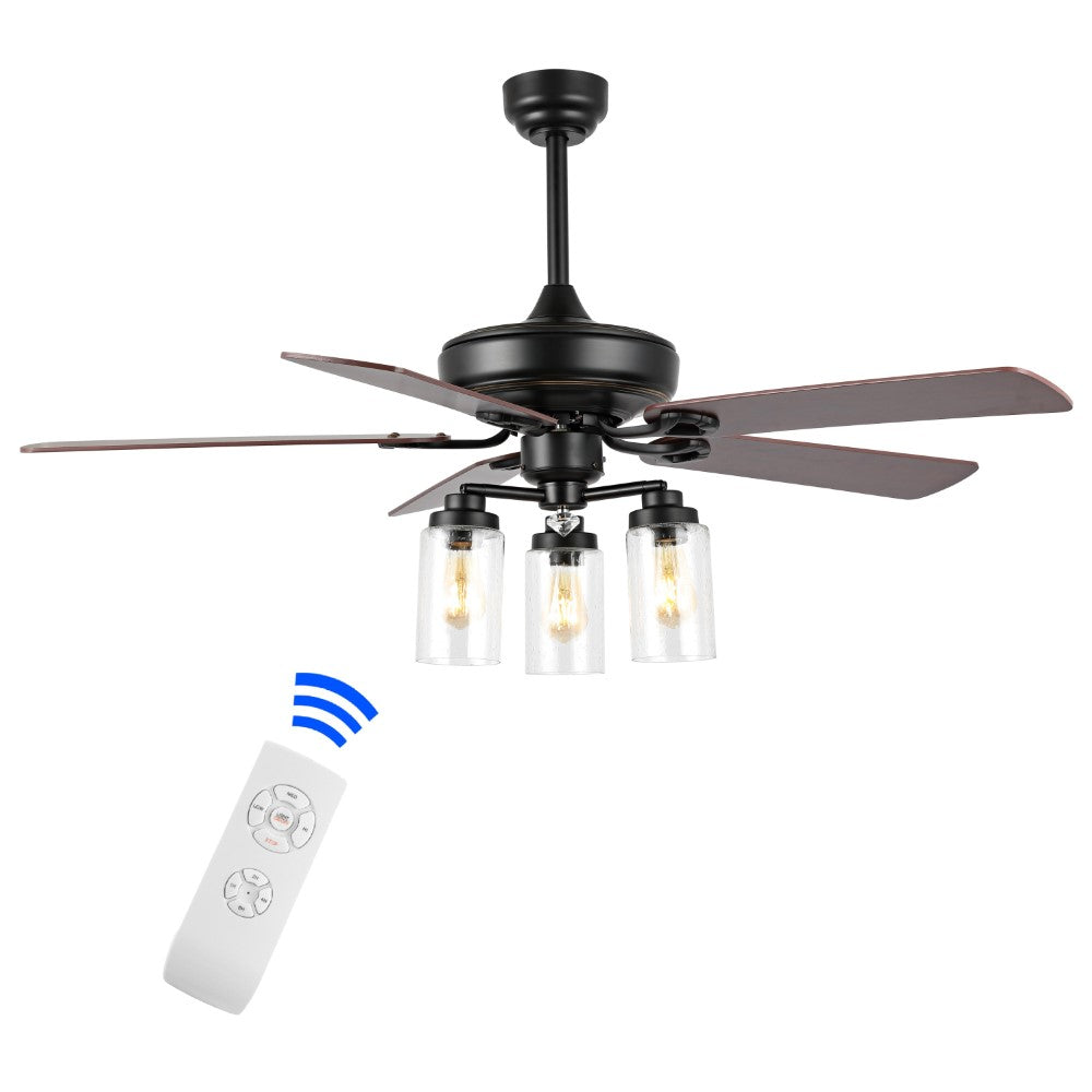 Hunter 52" Rustic Industrial Iron/Wood/Seeded Glass Mobile-App/Remote-Controlled LED Ceiling Fan
