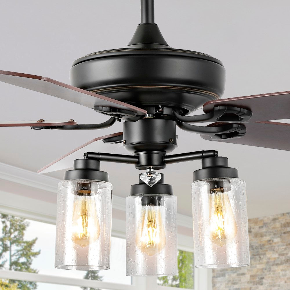 Hunter 52" Rustic Industrial Iron/Wood/Seeded Glass Mobile-App/Remote-Controlled LED Ceiling Fan